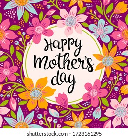 Vector floral template for mother's day. Greeting card with quote happy mother's day.