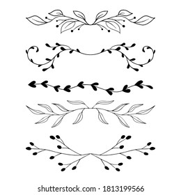 Vector floral text divider. Floral border Branch and leaves hand drawn border. Vignettes cute set separation. 