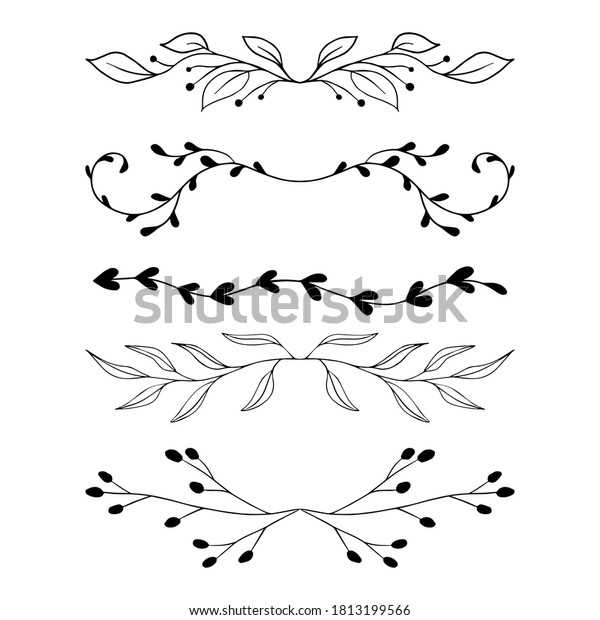 Vector floral\
text divider. Floral border Branch and leaves hand drawn border.\
Vignettes cute set separation.\

