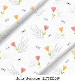 Vector floral textured background seamless pattern.Great for fashion allover print, Textile products, fashion fabric, garments.Cute girly pink and orange flowers with violet butterflies repeat pattern