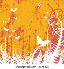 Vector Floral Textured Colored Background with butterfly