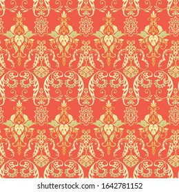 Vector Floral textured print. Damask Seamless vintage pattern. Can be used for wallpaper, fabric, invitation