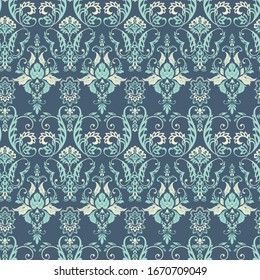 Impresión texturizada Vector Floral. Patrón vintage sin sello de Damasco. Se puede utilizar para papel tapiz, tela, invitación