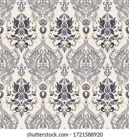 Vector Floral textured print. Damask Seamless vintage pattern. Can be used for wallpaper, fabric, invitation