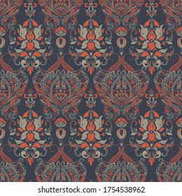 Vector Floral textured print. Damask Seamless vintage pattern. Can be used for wallpaper, fabric, invitation