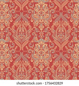 Impresión texturizada con vector Floral. Patrón vintage sin foco de Damask. Se puede usar para papel de pared, tela, invitación