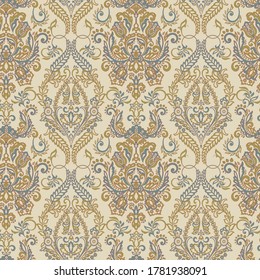 Vector Floral textured print. Damask Seamless vintage pattern. Can be used for wallpaper, fabric, invitation