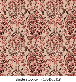 Vector Floral textured print. Damask Seamless vintage pattern. Can be used for wallpaper, fabric, invitation