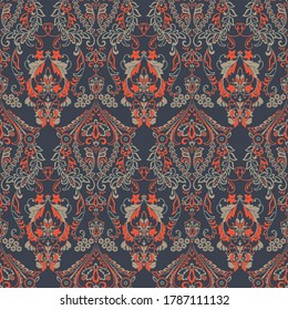 Vector Floral textured print. Damask Seamless vintage pattern. Can be used for wallpaper, fabric, invitation