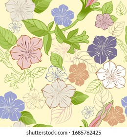 Textura vectorial floral.Pintura transparente con diferentes flores, para textiles, papel de envoltura, papel pintado, cortinas