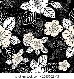 Vector floral texture.Seamless painting with different flowers,for textiles, wrapping paper, wallpaper, curtains