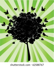 vector floral tree with sunburst