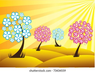 vector floral trees and sunlight