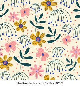 vector floral trendy seamless pattern. cute flowers background. vector repeated print design for wallpaper, fabric, stationery. 