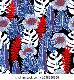 Vector floral and tropical seamless pattern for textile design. 