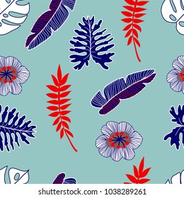 Vector floral and tropical seamless pattern for textile design. 