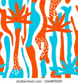 Vector floral tropical seamless Pattern. Scandinavian style. Summer bright design