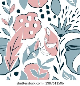 Patrón velero floral tropical sin fisuras.  Estilo escandinavo. Diseño luminoso de verano