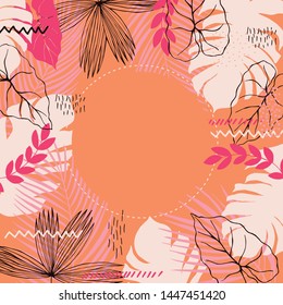  Vector floral tropical summer background with  palm leaves. 