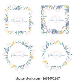Vector floral tropical template . All elements are isolated. Invitation card, thanks, rsvp, menu.