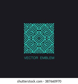 vector floral turquoise emblem. art-deco turquoise ornament. art-deco line art element for design