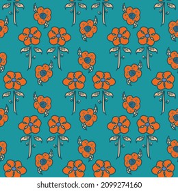 Vector floral turquoise and orange decorative repeat pattern