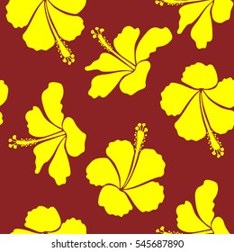 Vector floral. Various yellow and red hibiscus hawaiian tropical flowers.