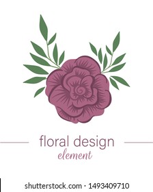 Vector floral vertical decorative element. Flat trendy illustration with flower, leaves, branches. Meadow, woodland, forest clip art. Beautiful spring or summer bouquet isolated on white background