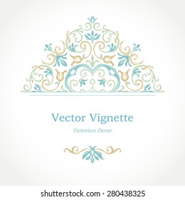 Vector floral vignette in Eastern style. Ornate element for design. Place for text. Ornament for wedding invitations, birthday and greeting cards, certificate. Lace pastel decor.