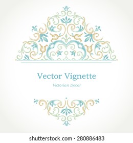 Vector floral vignette in Eastern style. Ornate element for design. Place for text. Ornament for wedding invitations, birthday and greeting cards, certificate. Lace pastel decor.