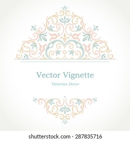 Vector floral vignette in Eastern style. Ornate element for design. Place for text. Ornament for wedding invitations, birthday and greeting cards, certificate. Lace pastel decor.