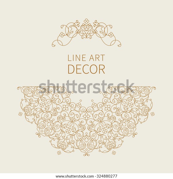 Vector floral vignette in Eastern style.\
Ornate line art element for design. Mono line decor. Outline\
ornament for invitations, birthday and greeting cards, thank you\
message, certificate.