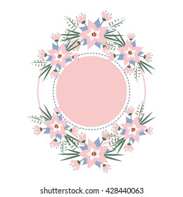 vector floral vignette in the form of a circle. Romantic floral frame for invitations, cards, stickers for wedding, birthday, holiday.