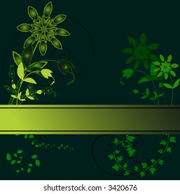 Vector- Floral con viñas y flor y espacio de copia para texto con un fondo oscuro.