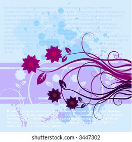Vector- Floral with vines and flowers, contains ink splats grungy effect.