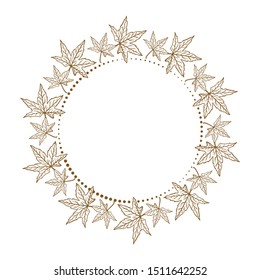 Vector floral vintage frame with maple leaves decoration on a white background.