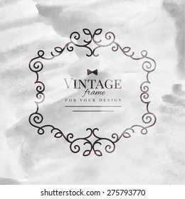 vector floral vintage frame on gray watercolor background