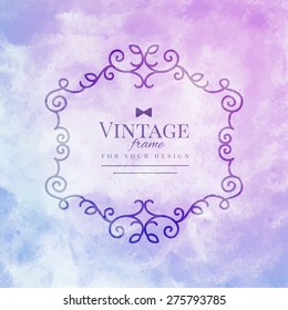 vector floral vintage frame on purple watercolor background