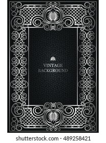 Vector Floral Vintage Frame as a template for the book covers design, old pages, photo frames, invitations, certificates, cards. Victorian luxury ornamental design, silver border on dark background.