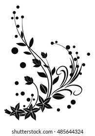 Vector floral vintage pattern. Black wavy ornament isolated on white background.