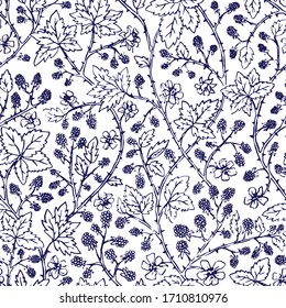 Vector vintage floral sin fisuras para paredes retro. William Morris inspiró un diseño sencillo con moras, ramas y espinas.