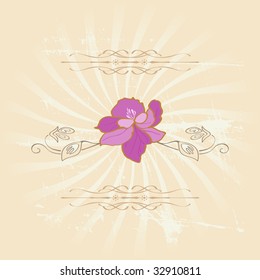 Vector floral vintage style with pink flower and leaves