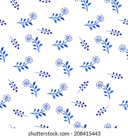 Vector floral watercolor pattern. Floral pattern. Original floral background. Blue flowers pattern. Seamless background.