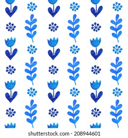 Vector floral watercolor pattern, texture with flowers. Floral pattern. Original floral background. Blue flowers pattern. Seamless texture. Flowers watercolors. Ornament. Painting