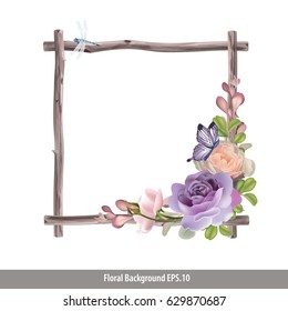 Vector of Floral Watercolor style on branch frame.