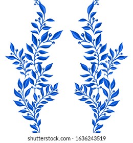 Vector floral watercolor texture pattern with blue branch and leaves. Watercolor blue floral pattern. Seamless pattern can be used for wallpaper, pattern fills, web page background, surface textures.