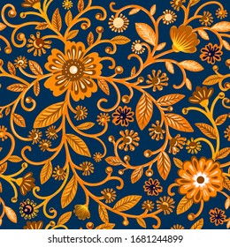 Vector floral watercolor texture pattern with yello branch and leaves. Watercolor floral pattern. Seamless pattern can be used for wallpaper, pattern fills, web page background, surface textures.
