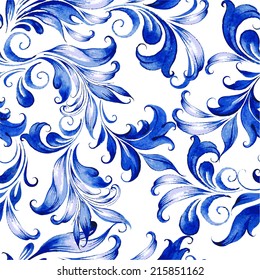 Vector floral watercolor texture pattern with flowers.Watercolor floral pattern.Blue flowers pattern.Seamless pattern can be used for wallpaper,pattern fills,web page background,surface textures
