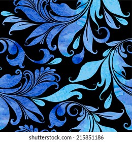 Vector floral watercolor texture pattern with flowers.Watercolor floral pattern.Blue flowers pattern.Seamless pattern can be used for wallpaper,pattern fills,web page background,surface textures