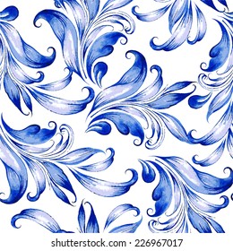 Vector floral watercolor texture pattern with flowers.Watercolor floral pattern.Blue flowers pattern.Seamless pattern can be used for wallpaper,pattern fills,web page background,surface textures